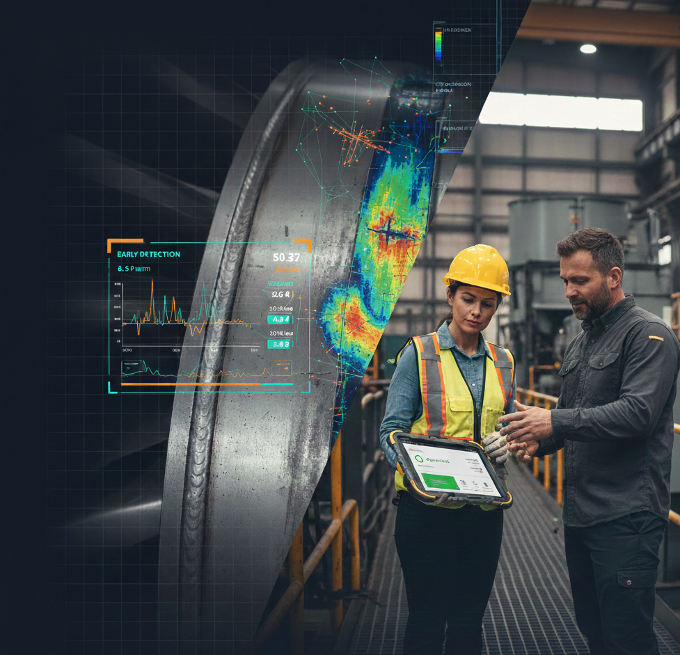 Engineers using industrial tablet